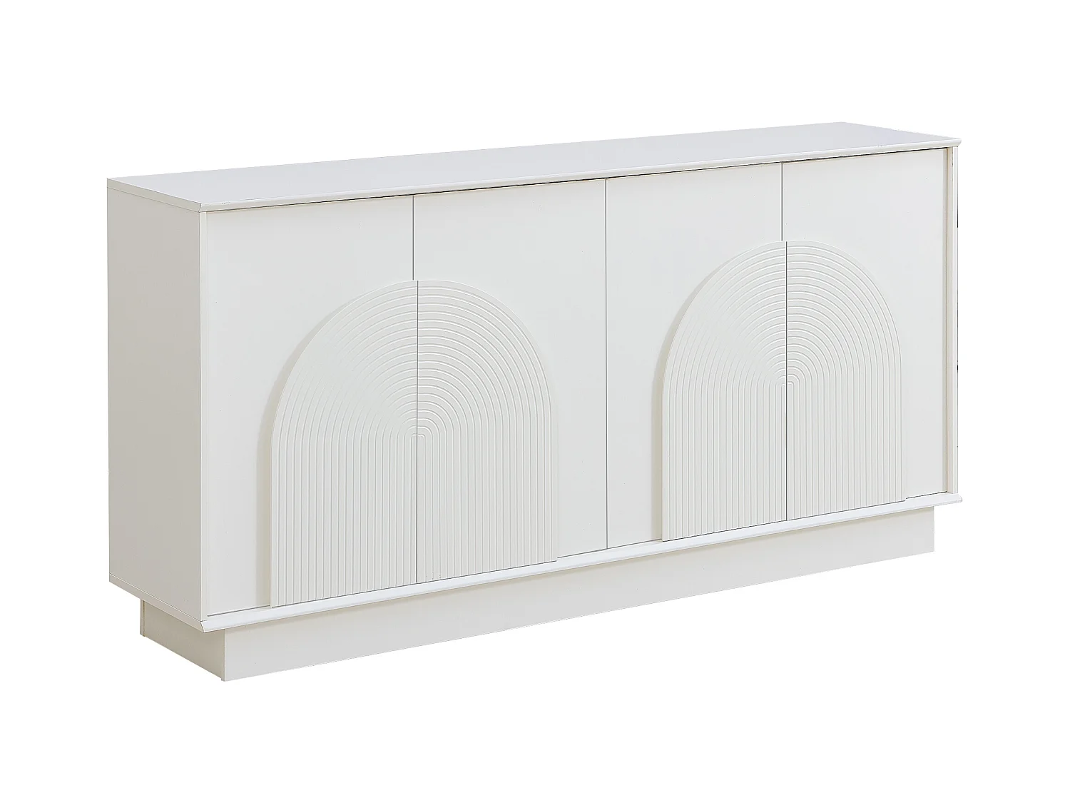 Buffet blanc à 4 portes, design portes incurvées, finition mate 160x38x80cm