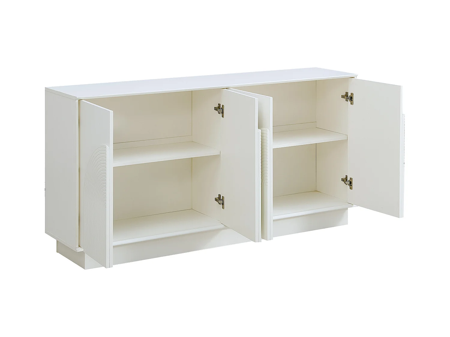 Buffet blanc à 4 portes, design portes incurvées, finition mate 160x38x80cm