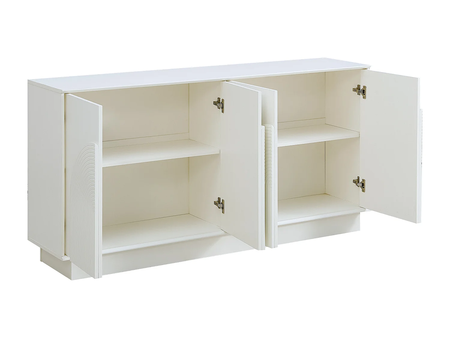 Buffet blanc à 4 portes, design portes incurvées, finition mate 160x38x80cm