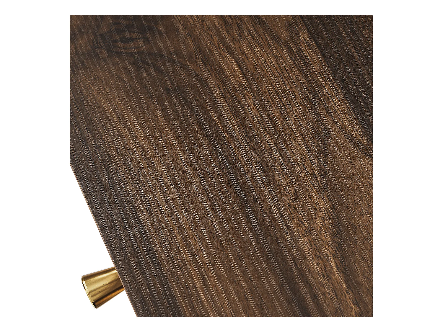 Buffet en noyer avec 2 portes, 3 tiroirs et étagères ouvertes, poignées dorées