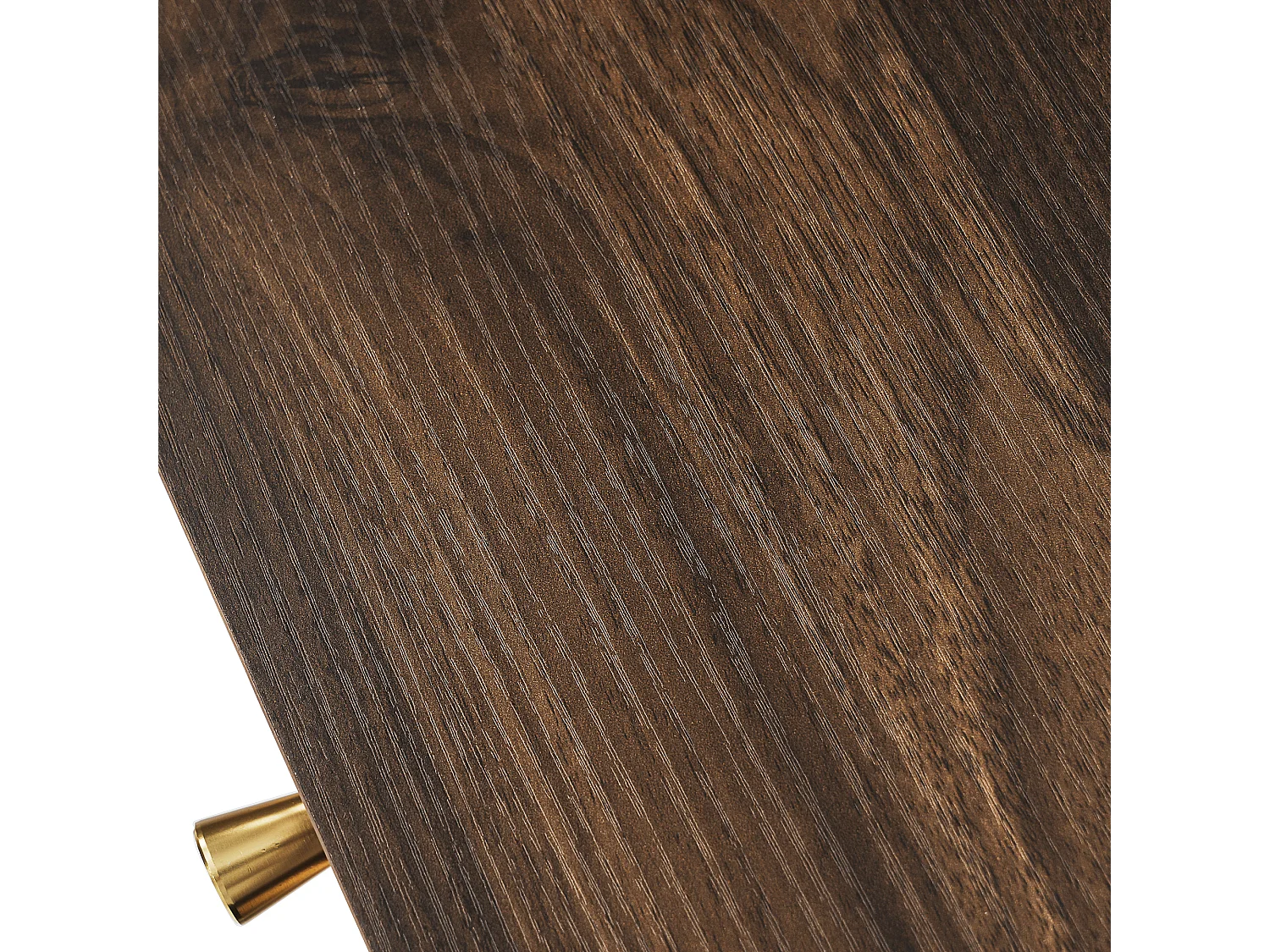 Buffet en noyer avec 2 portes, 3 tiroirs et étagères ouvertes, poignées dorées