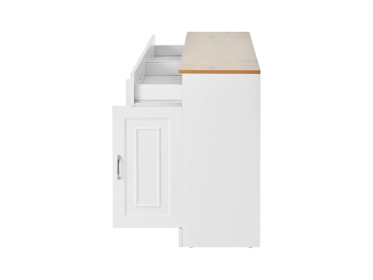 Buffet blanc avec 2 tiroirs et 4 portes, plateau effet bois 120x35x80,5cm