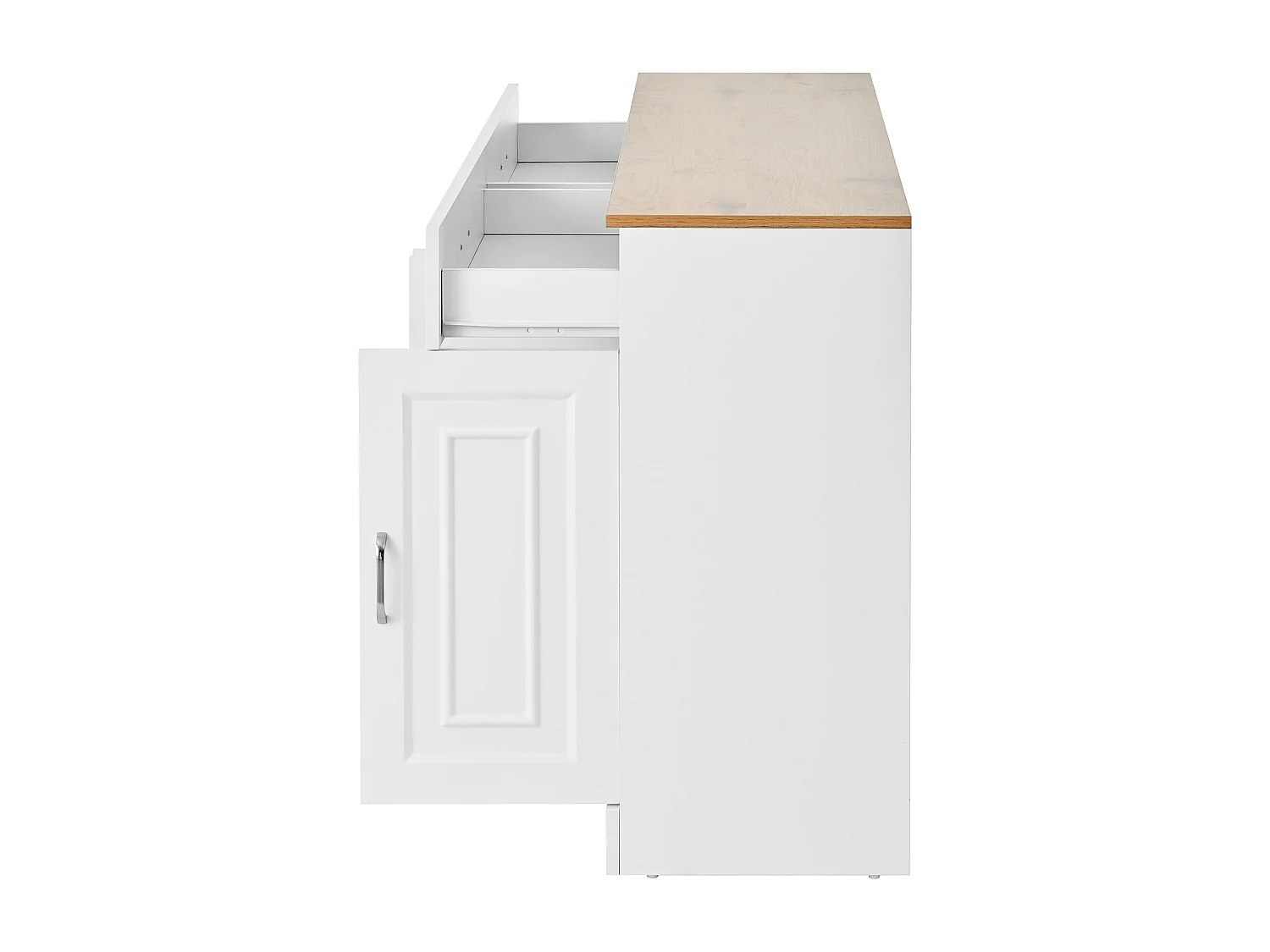 Buffet blanc avec 2 tiroirs et 4 portes, plateau effet bois 120x35x80,5cm