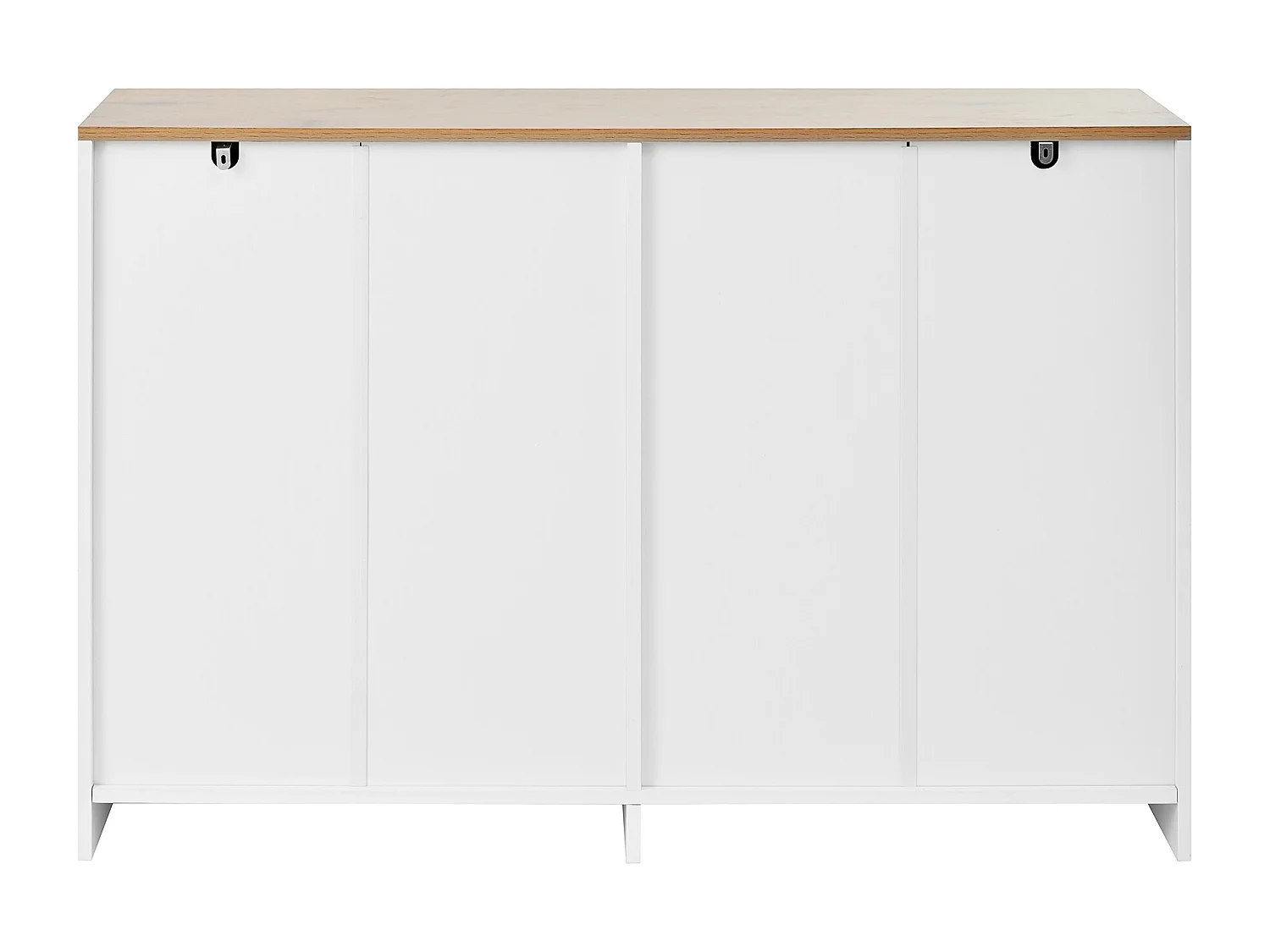 Buffet blanc avec 2 tiroirs et 4 portes, plateau effet bois 120x35x80,5cm