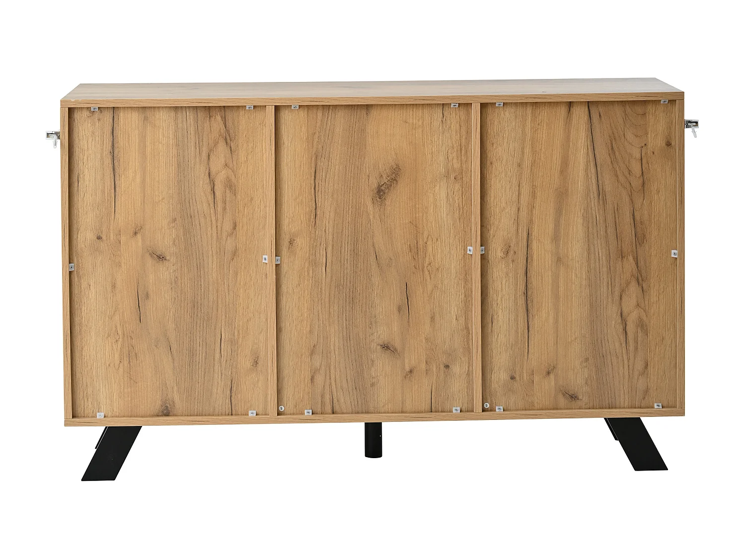 Aparador negro y natural con 2 puertas y 4 cajones, patas de madera negra 120x38x75 cm