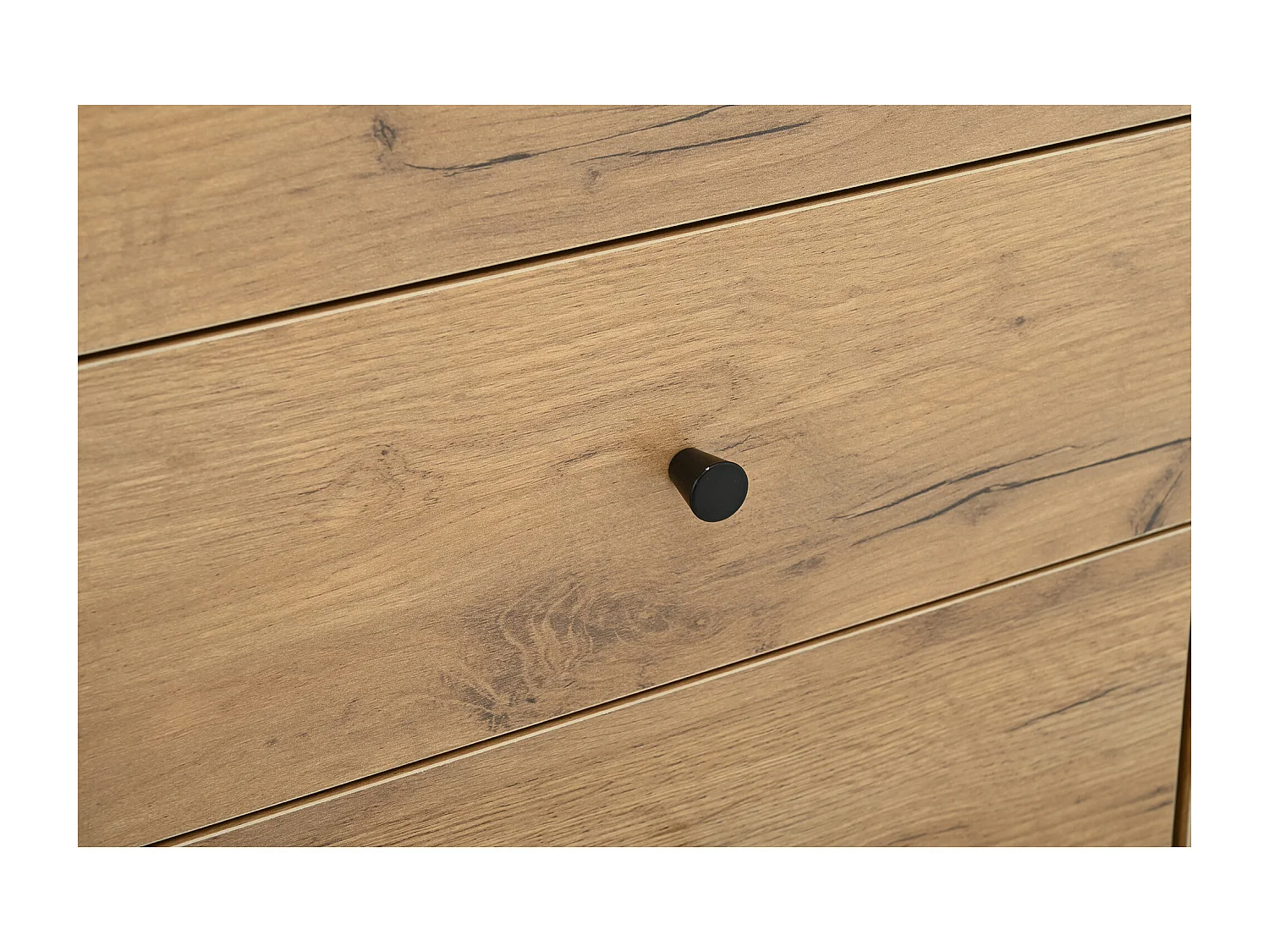 Aparador negro y natural con 2 puertas y 4 cajones, patas de madera negra 120x38x75 cm