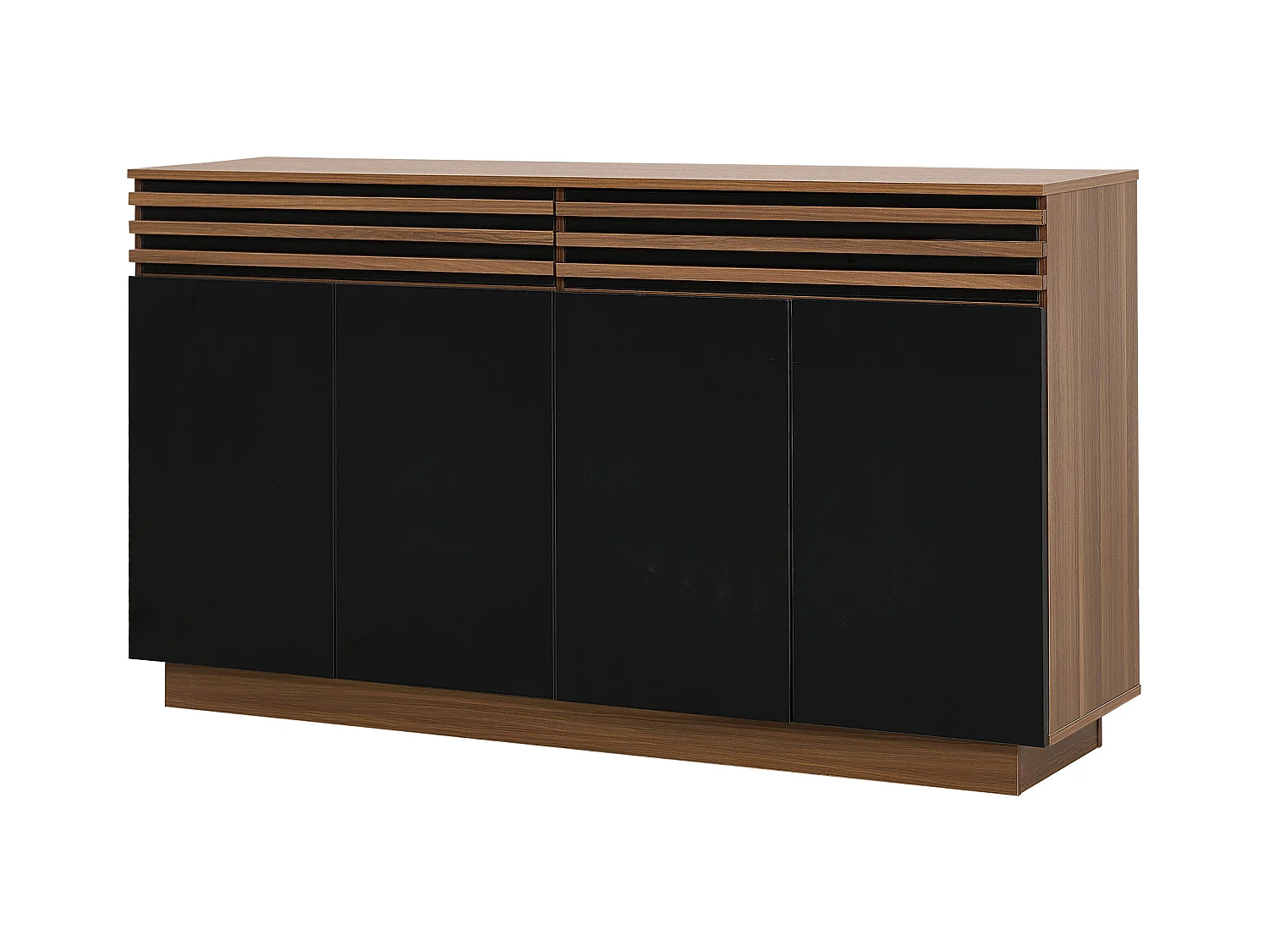 Buffet noir et marron avec 2 tiroirs et 4 portes, étagères réglables 150x40x85cm