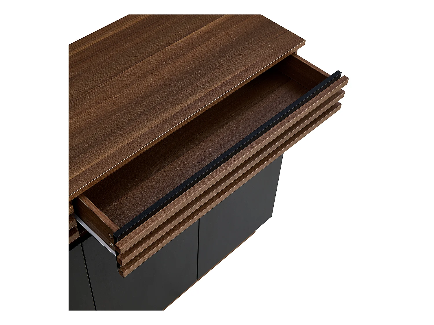 Buffet noir et marron avec 2 tiroirs et 4 portes, étagères réglables 150x40x85cm