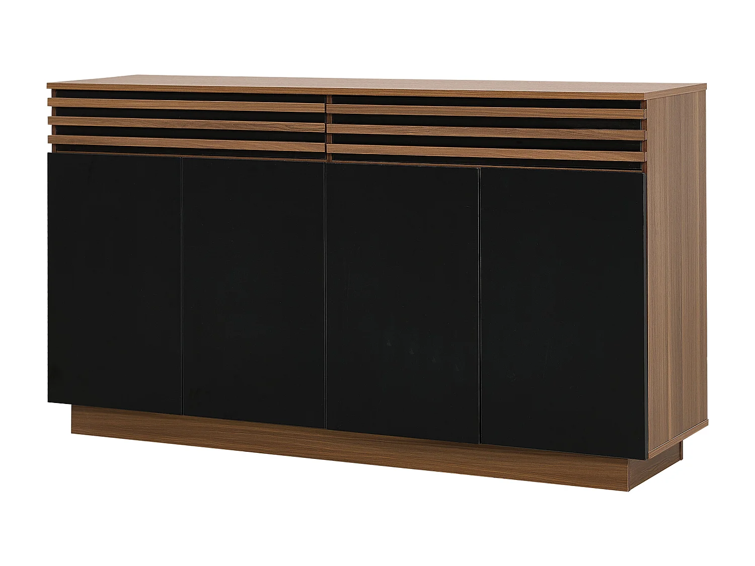 Buffet noir et marron avec 2 tiroirs et 4 portes, étagères réglables 150x40x85cm