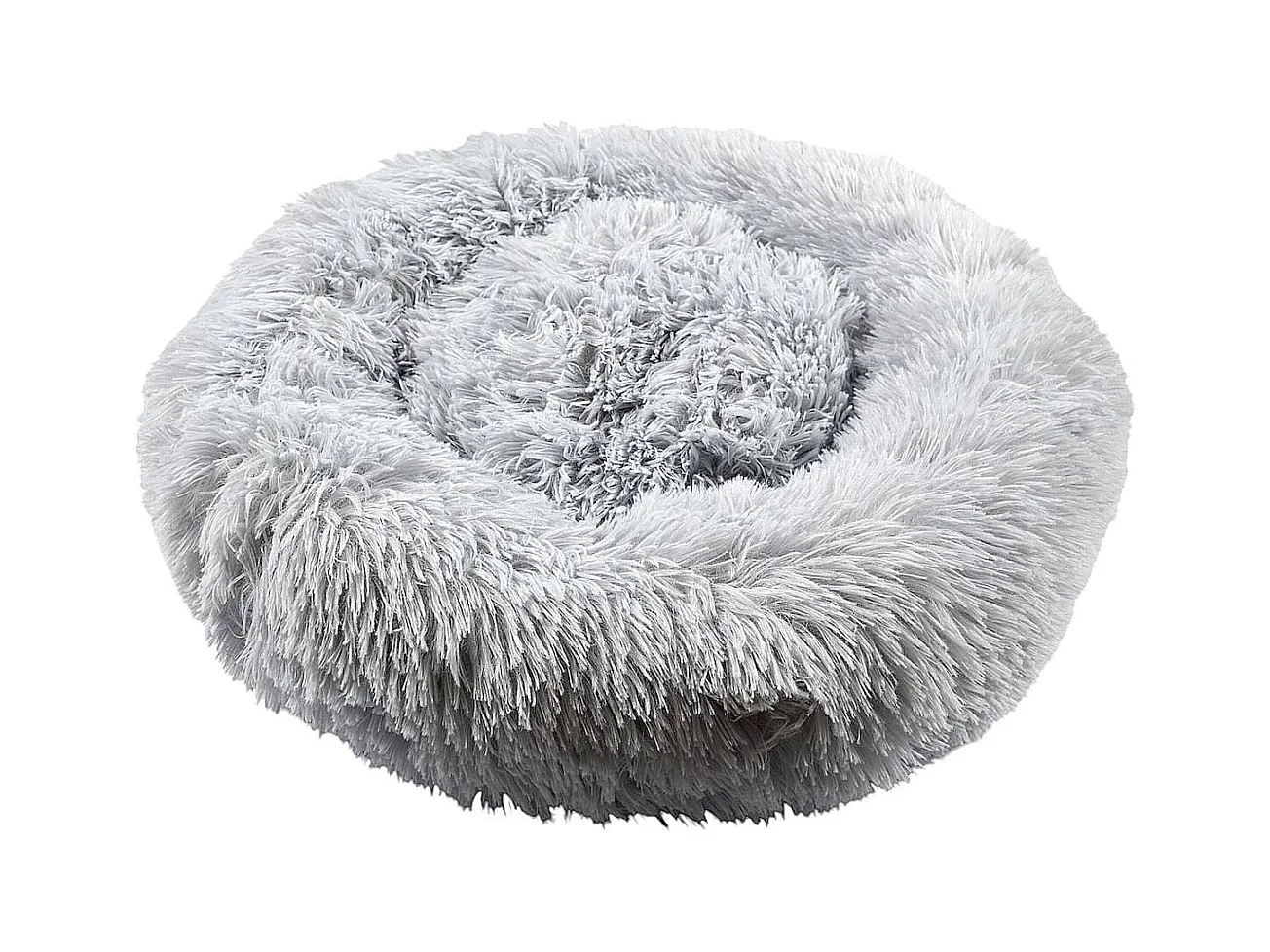 Coussin pour animaux rond diamètre 50 cm en fourrure synthétique ultra douce gris