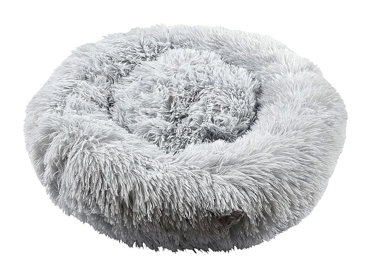 Coussin pour animaux rond diamètre 50 cm en fourrure synthétique ultra douce gris