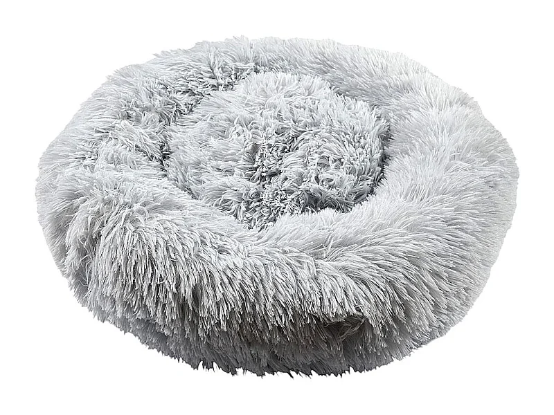 Coussin pour animaux rond diamètre 50 cm en fourrure synthétique ultra douce gris