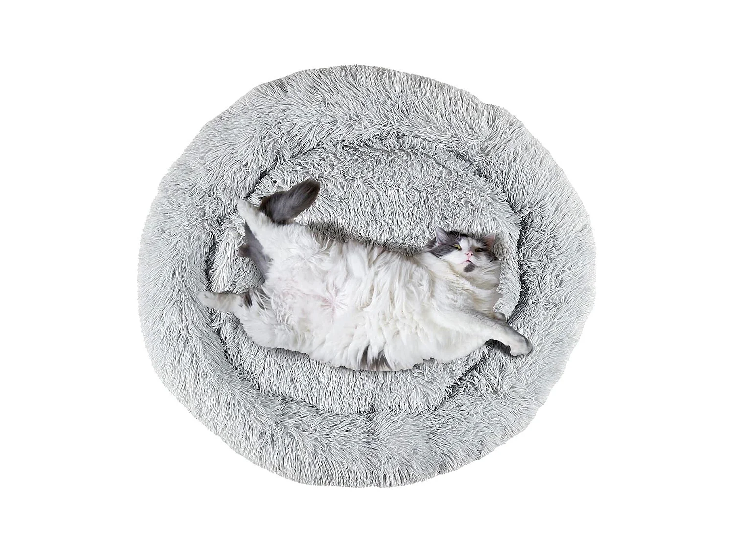 Coussin pour animaux rond diamètre 80 cm en fourrure synthétique ultra douce gris