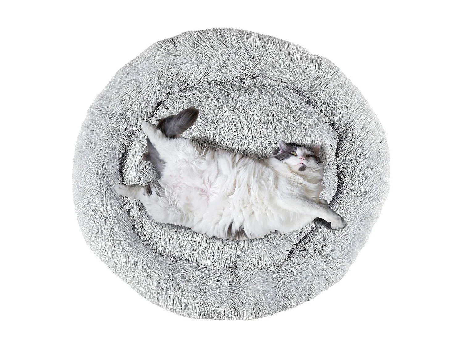 Coussin pour animaux rond diamètre 80 cm en fourrure synthétique ultra douce gris