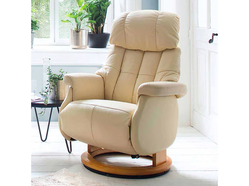 Leder Fernsehsessel in Creme Weiß elektrisch