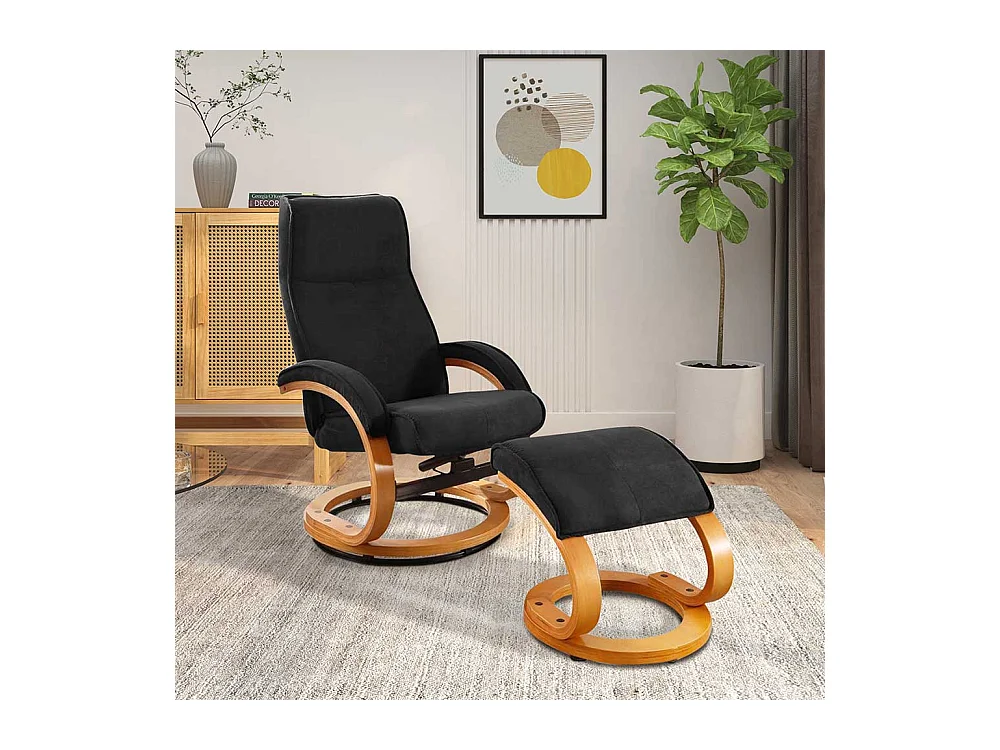 Drehbarer Design Sessel in Schwarz Microfaser Fußhocker (zweiteilig)