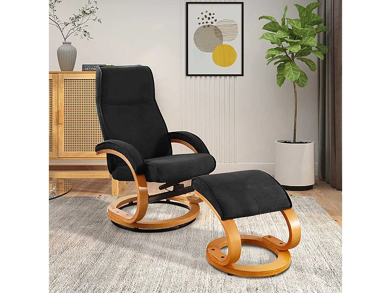 Drehbarer Design Sessel in Schwarz Microfaser Fußhocker (zweiteilig)