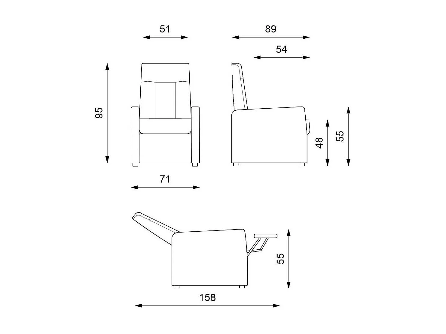 Dunkelgrauer TV Sessel mit Armlehnen Rücken verstellbar