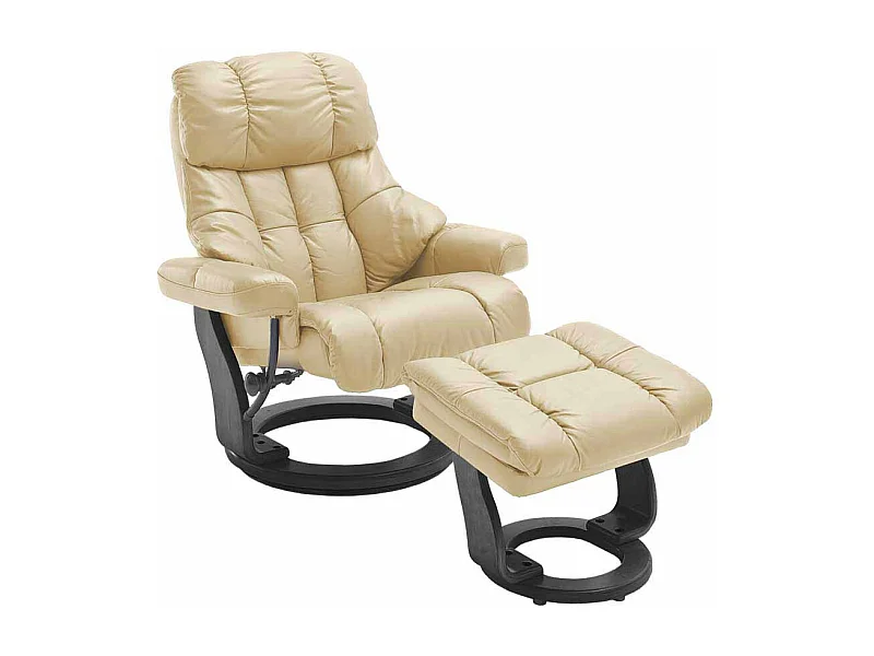 Relaxsessel in Creme Weiß Leder mit Hocker (zweiteilig)