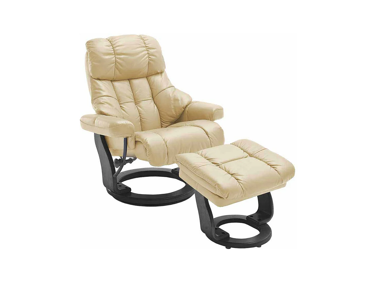 Relaxsessel in Creme Weiß Leder mit Hocker (zweiteilig)