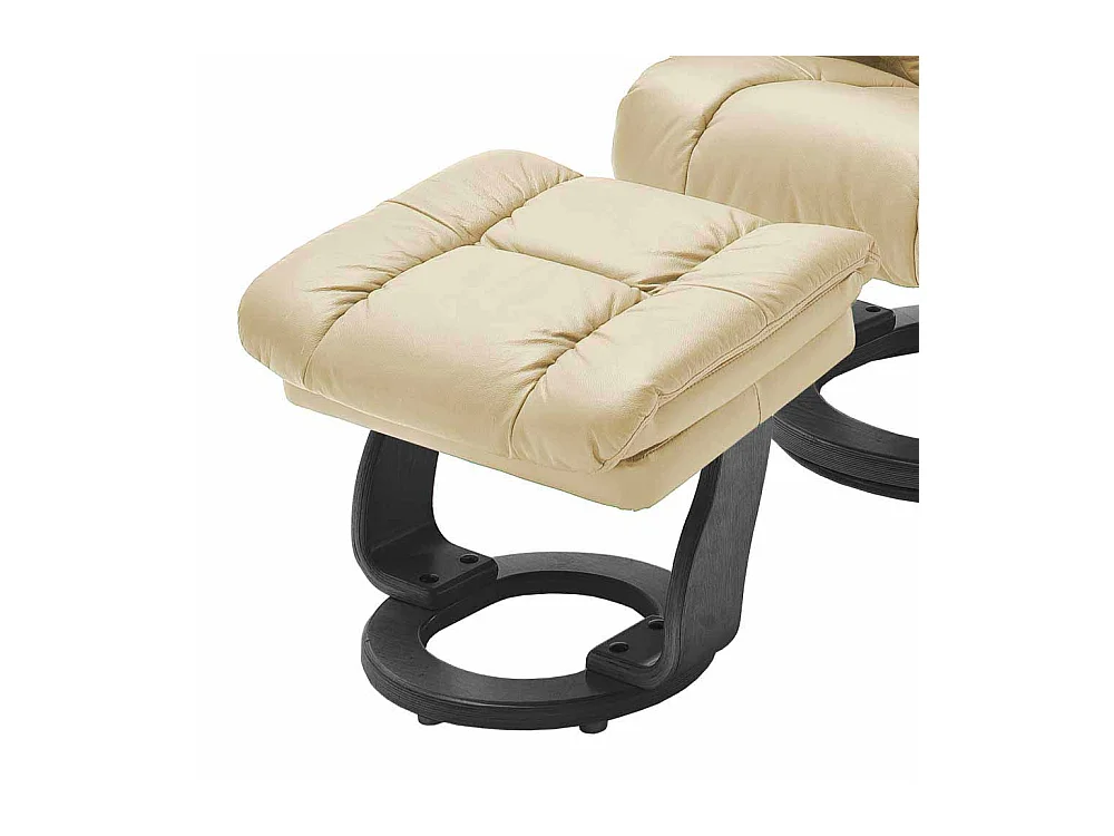 Relaxsessel in Creme Weiß Leder mit Hocker (zweiteilig)