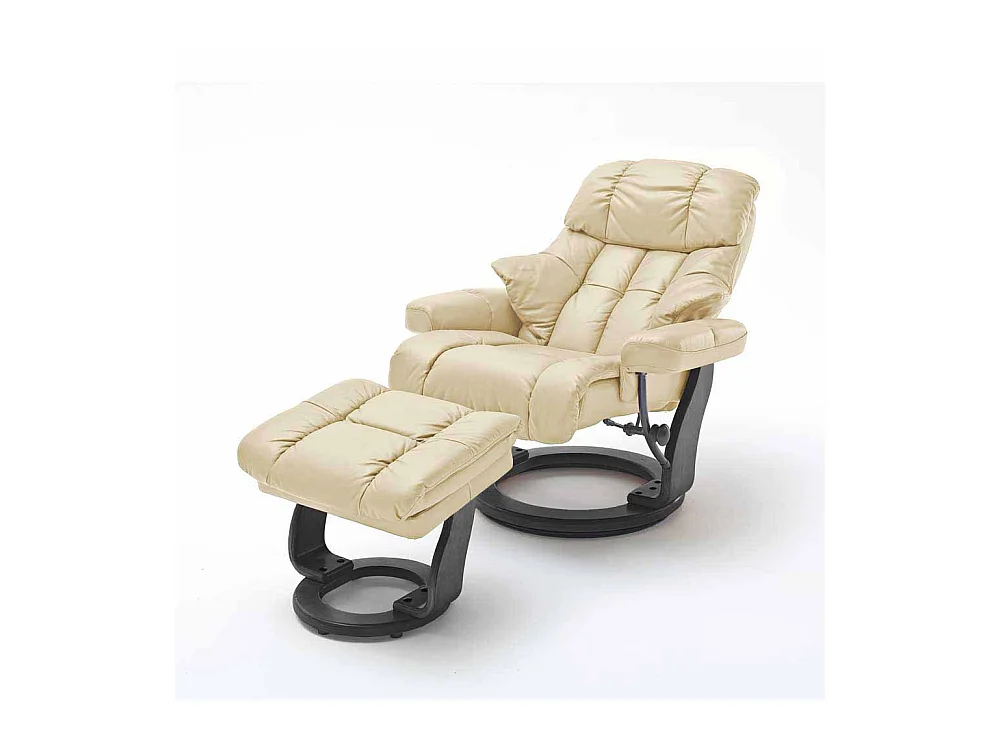 Relaxsessel in Creme Weiß Leder mit Hocker (zweiteilig)