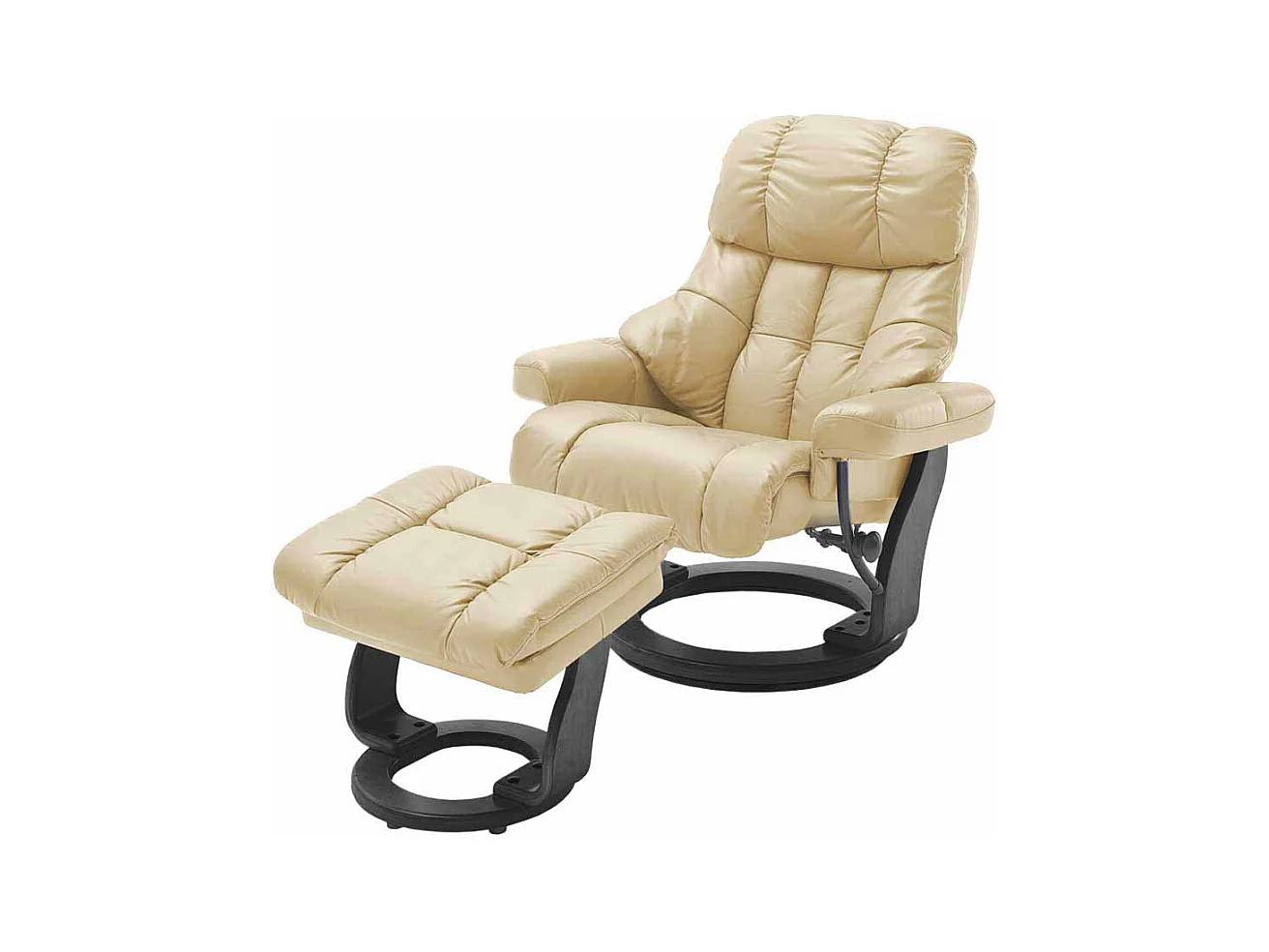 Relaxsessel in Creme Weiß Leder mit Hocker (zweiteilig)
