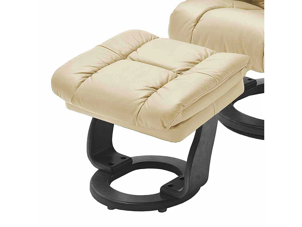Relaxsessel in Creme Weiß Leder mit Hocker (zweiteilig)