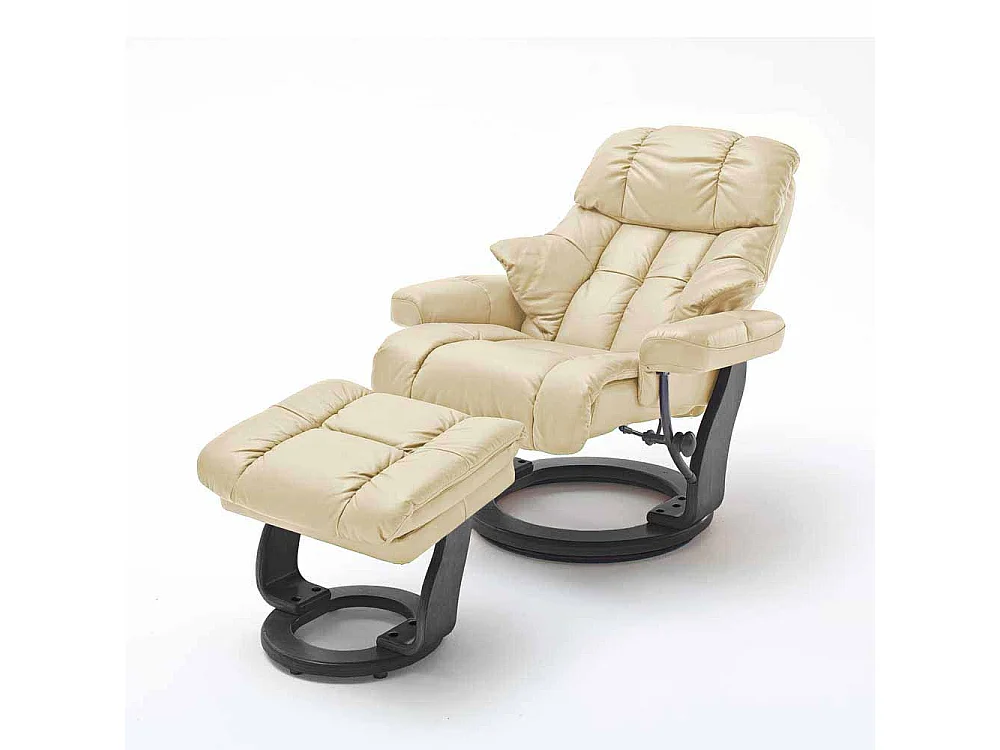 Relaxsessel in Creme Weiß Leder mit Hocker (zweiteilig)