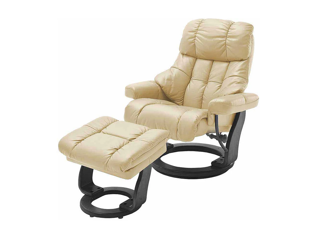 Relaxsessel in Creme Weiß Leder mit Hocker (zweiteilig)