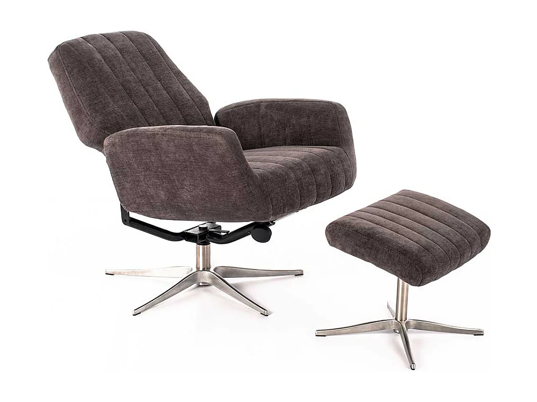 Komfortsessel in Dunkelgrau Webstoff Fußhocker (zweiteilig)