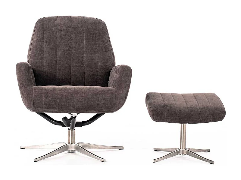 Komfortsessel in Dunkelgrau Webstoff Fußhocker (zweiteilig)