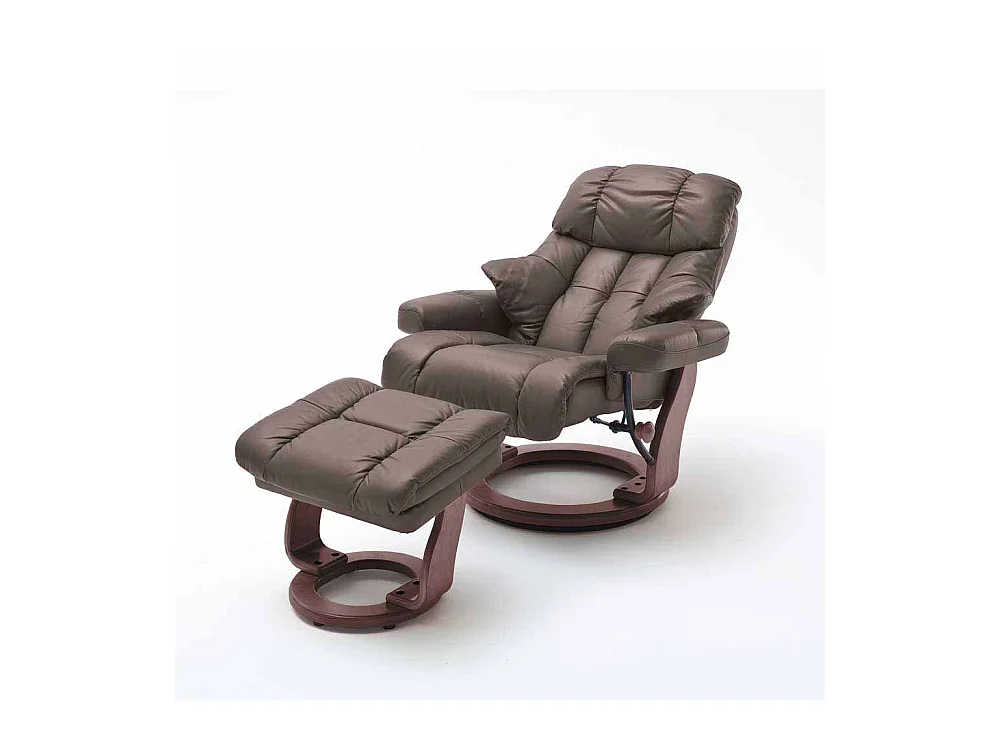 Fernsehsessel in Braun Echtleder mit Hocker (zweiteilig)