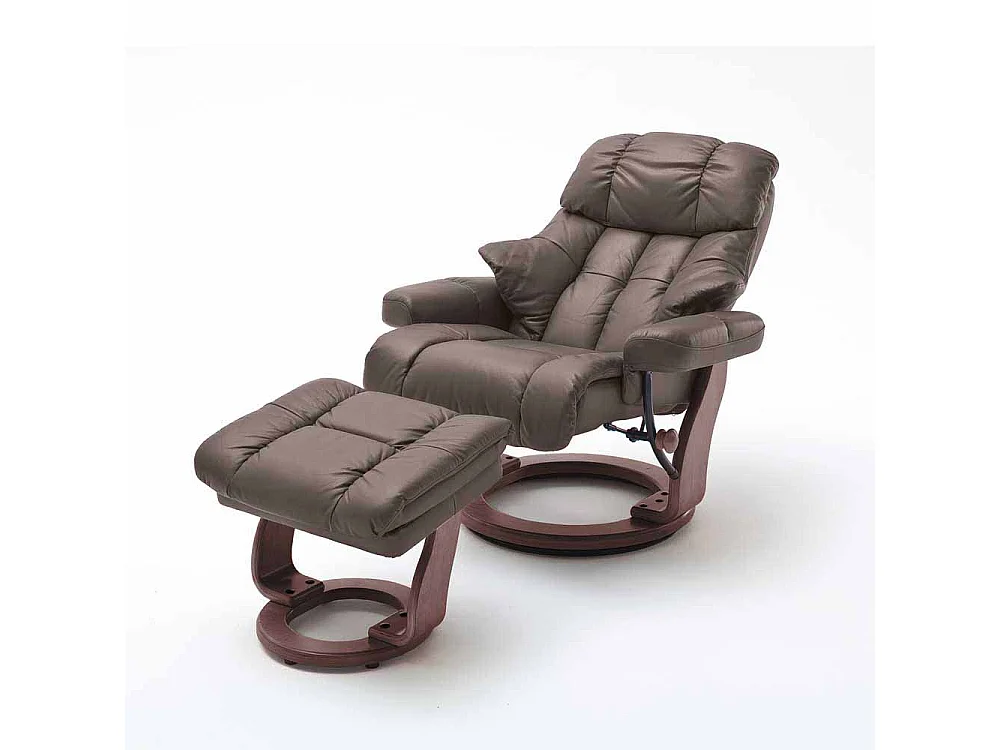 Fernsehsessel in Braun Echtleder mit Hocker (zweiteilig)