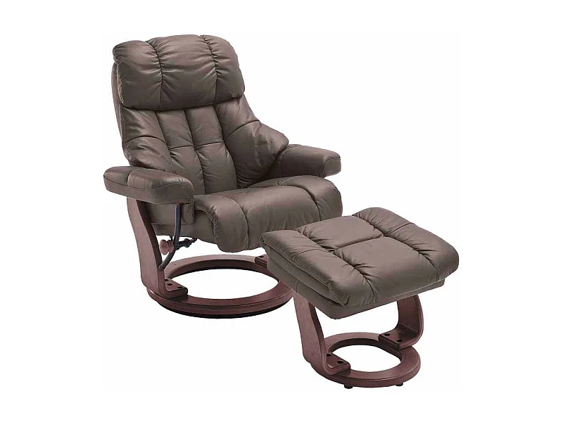 Fernsehsessel in Braun Echtleder mit Hocker (zweiteilig)