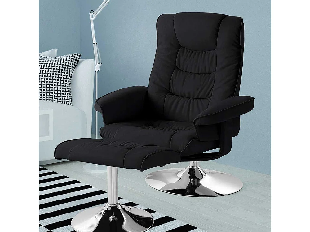 Wohnzimmer Sessel mit Hocker aus Kunstleder Metall (zweiteilig)