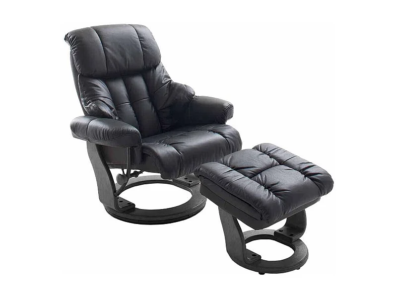 Relaxsessel aus Leder Schwarz mit Hocker (zweiteilig)