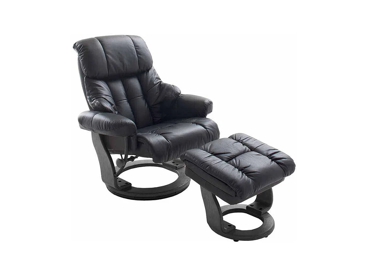 Relaxsessel aus Leder Schwarz mit Hocker (zweiteilig)