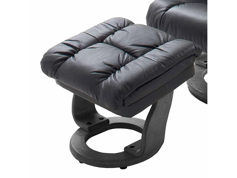 Relaxsessel aus Leder Schwarz mit Hocker (zweiteilig)