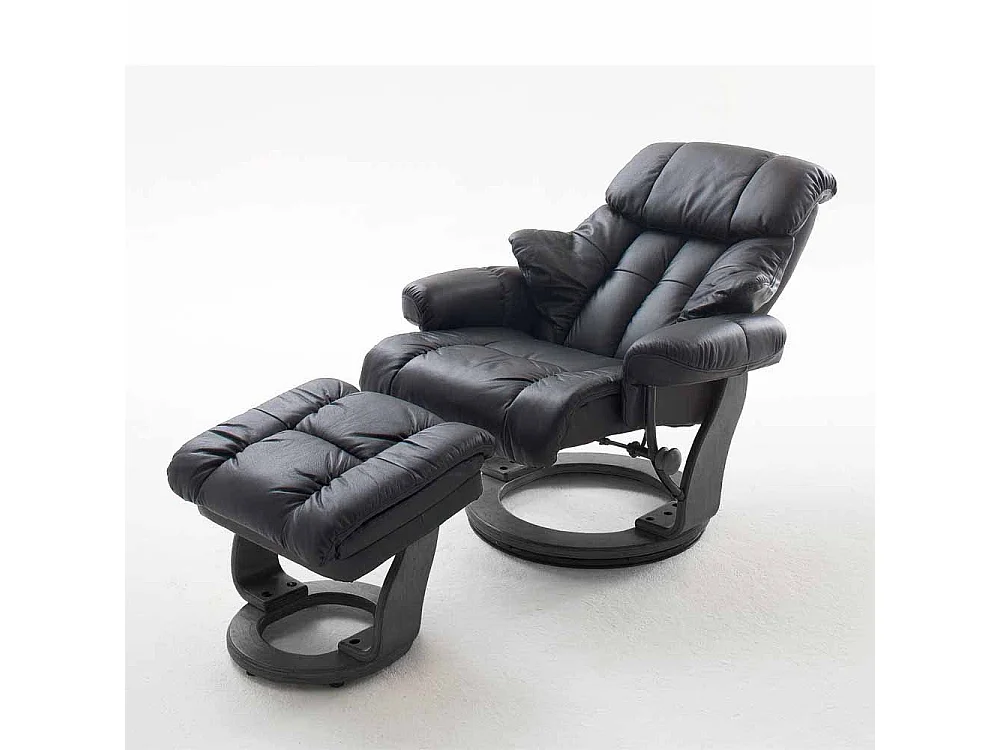 Relaxsessel aus Leder Schwarz mit Hocker (zweiteilig)