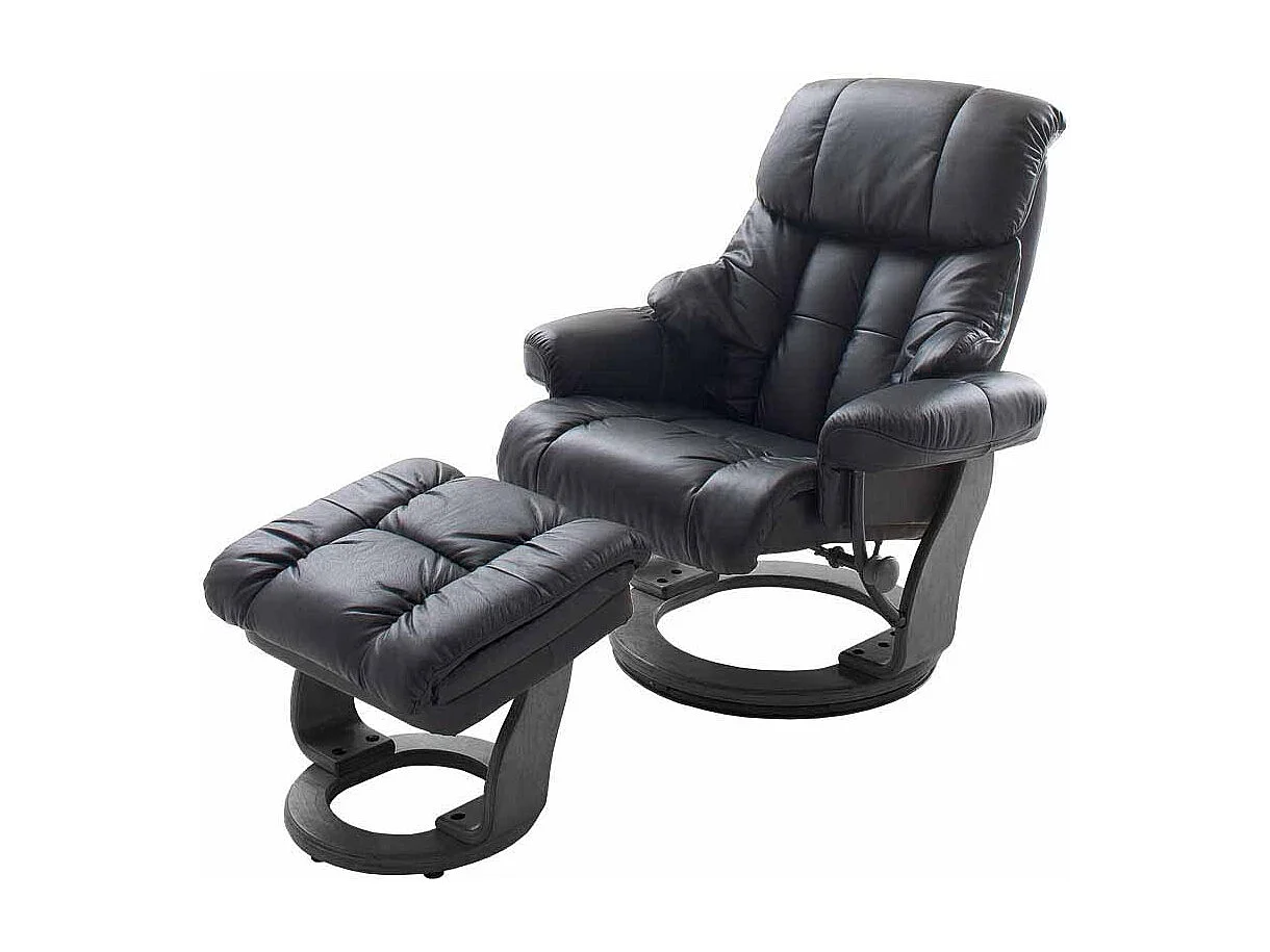 Relaxsessel aus Leder Schwarz mit Hocker (zweiteilig)