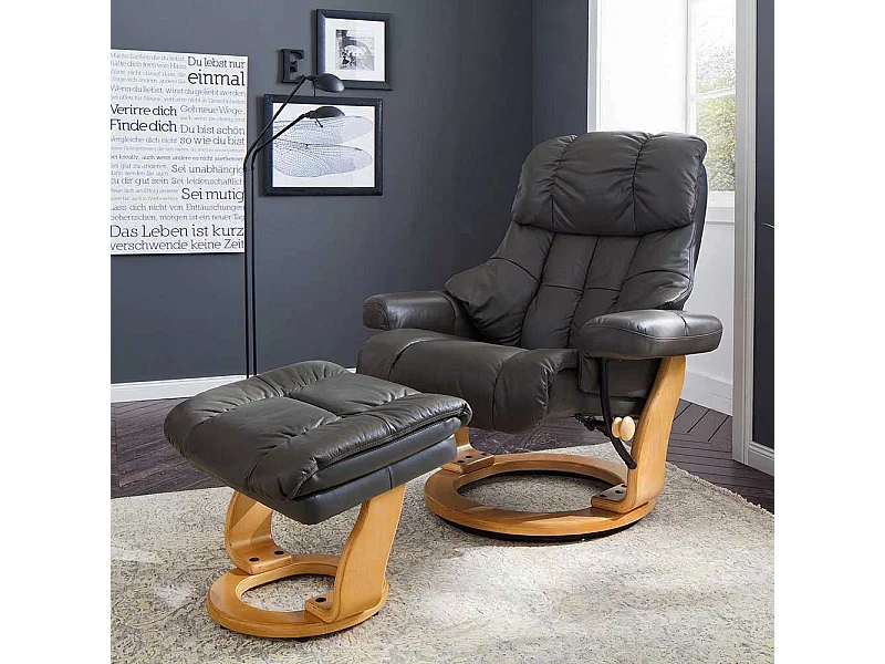 Leder Relaxsessel in Schlamm Hocker (zweiteilig)