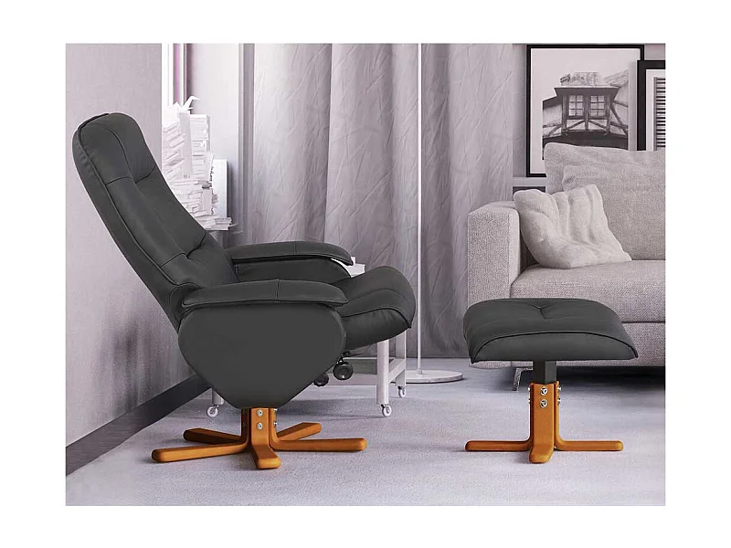 Schwarzer Polstersessel aus Kunstleder drehbar (zweiteilig)