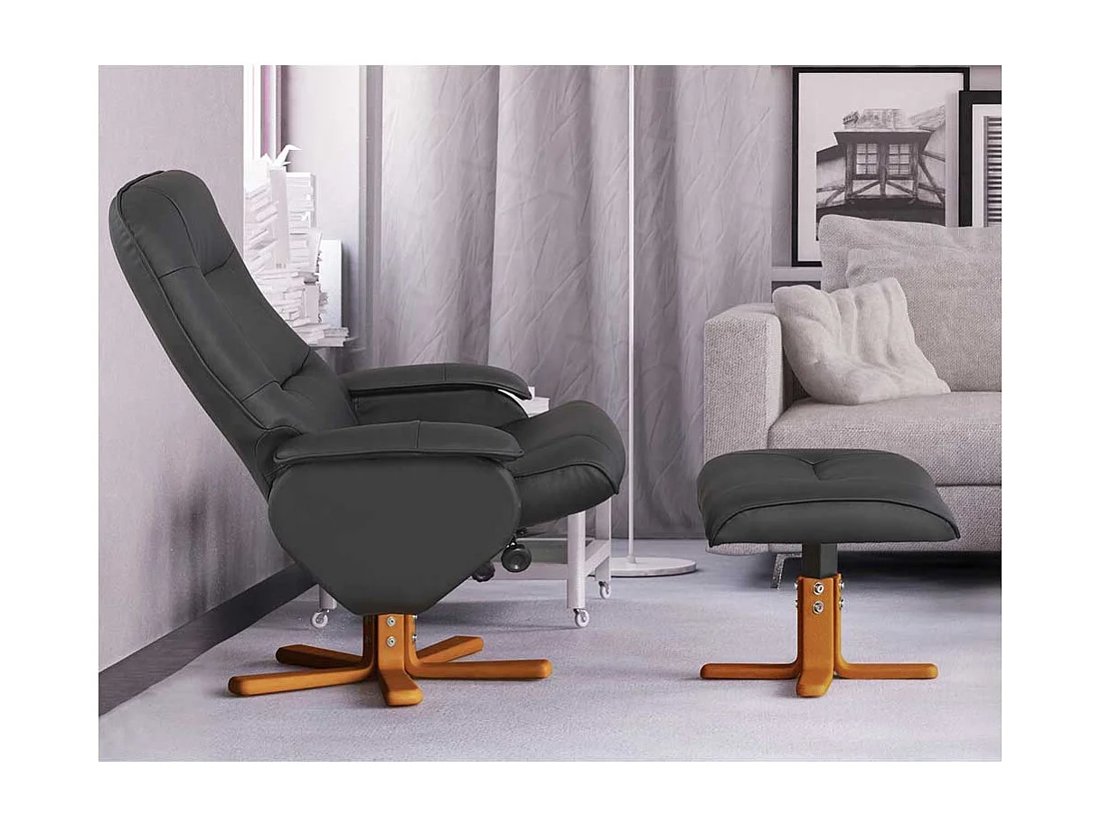 Schwarzer Polstersessel aus Kunstleder drehbar (zweiteilig)