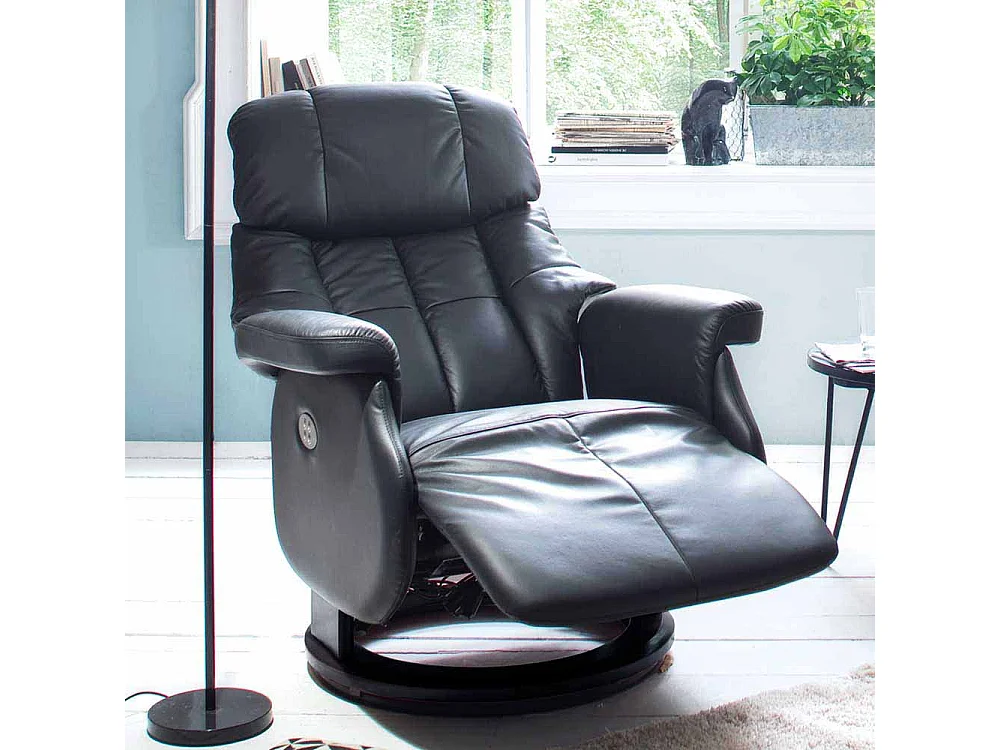 Schlafsessel in Schwarz Leder elektrisch verstellbar