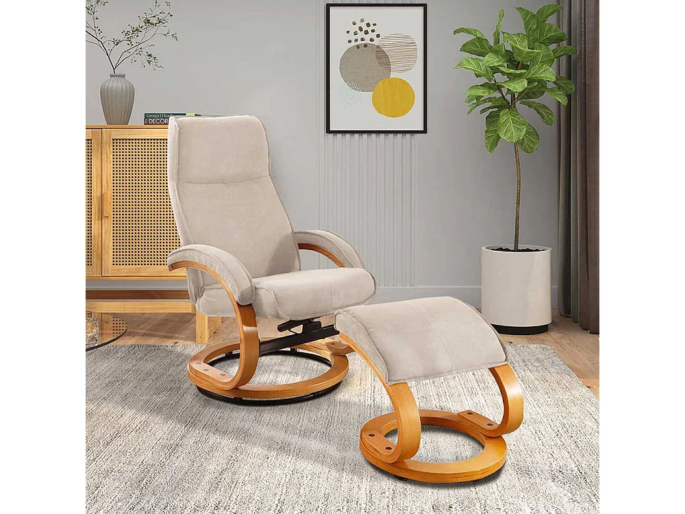 Entspannungssessel in Creme Weiß Microfaser Fußhocker (zweiteilig)