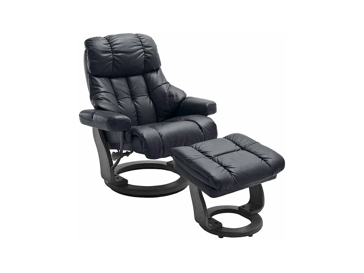TV Relaxsessel aus Leder Schwarz mit Hocker (zweiteilig)