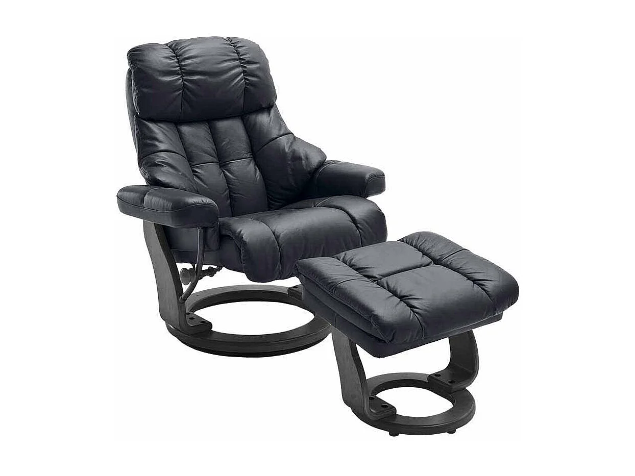 TV Relaxsessel aus Leder Schwarz mit Hocker (zweiteilig)