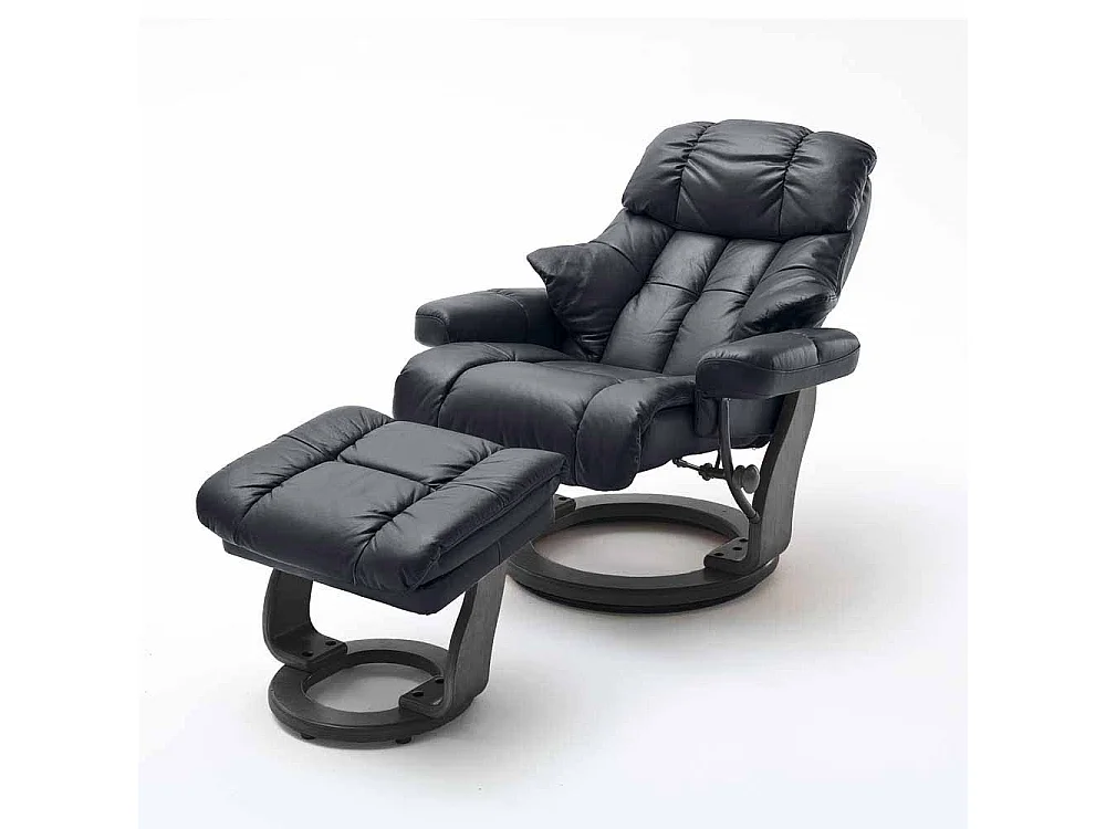 TV Relaxsessel aus Leder Schwarz mit Hocker (zweiteilig)