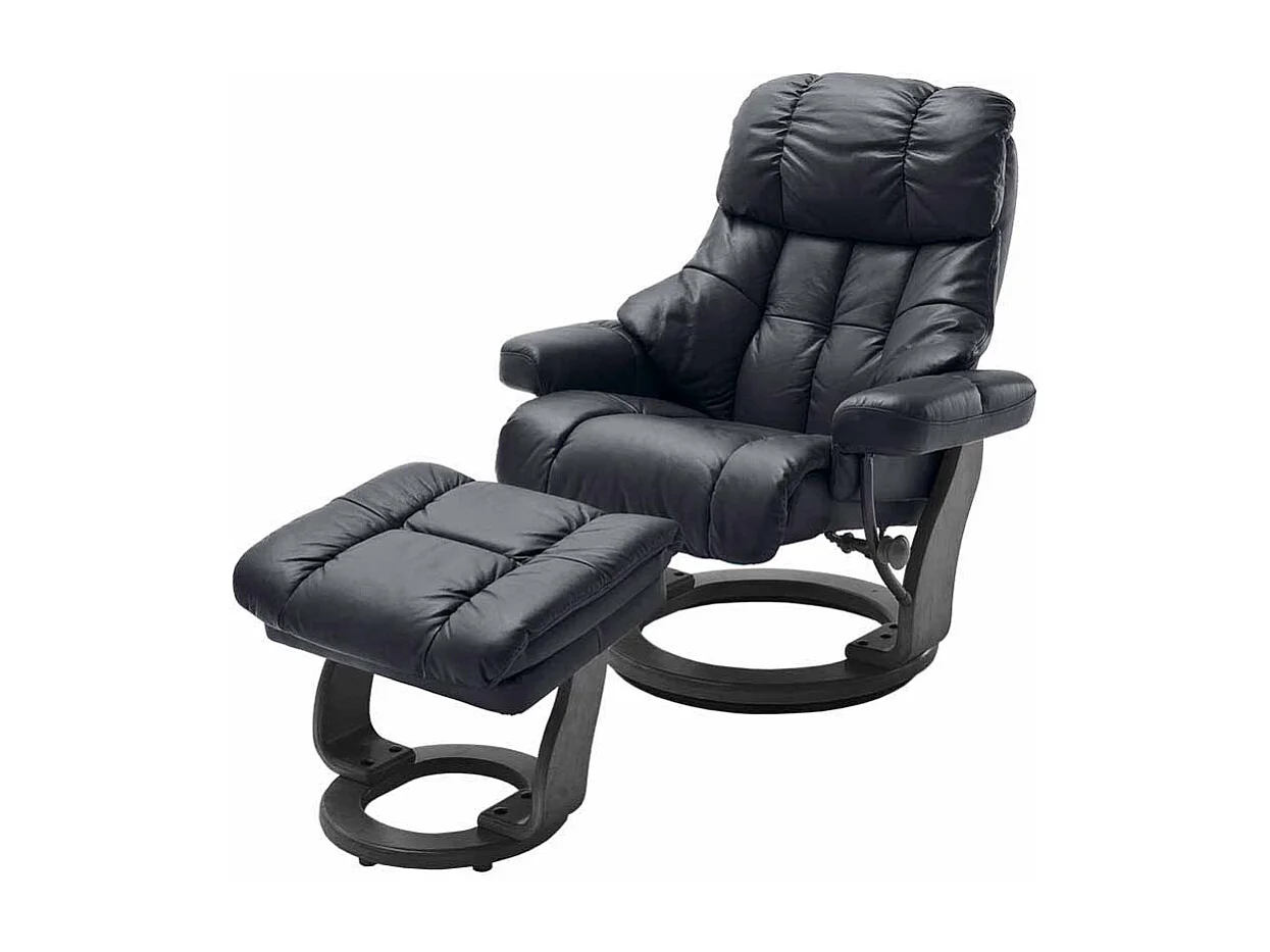 TV Relaxsessel aus Leder Schwarz mit Hocker (zweiteilig)